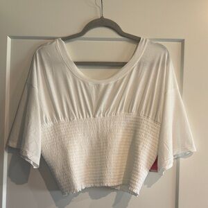Free People White Smocked Crop Top